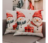 PETTI Artisans Italiens - Paire de Housses de Coussin en Microfibre 65x65 cm, Coussins Décoratifs de Noël pour Chambre, Canapé, Salon, Lot de 2 Housses de Coussin, Taie d'Oreiller Bonhomme de Neige 02