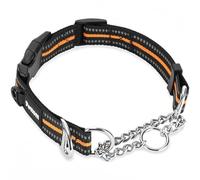 PETTOM Collier Chien en Nylon Réfléchissant avec Chaîne Métallique, Fermeture Sécurisée à Clip Rapide, 2 Mode Utilisation pour Éducation et Promenade, Orange L