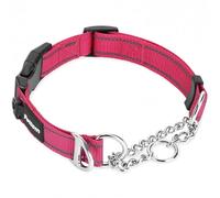 PETTOM Collier Chien en Nylon Réfléchissant avec Chaîne Métallique, Fermeture Sécurisée à Clip Rapide, 2 Mode Utilisation pour Éducation et Promenade, Fuchsia S