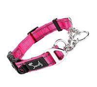 PETTOM Collier Étrangleur Chien avec Bouton Sécurité pour Grand Chien Collier Nylon Chaîne avec Bande Réfléchissante et Anneau Accrocher Plaque Identification Chien(L: 52-71CM, Rose)