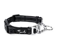 PETTOM Collier Étrangleur Chien avec Bouton Sécurité pour Moyen Grand Chien Collier Nylon Chaîne avec Bande Réfléchissante et Anneau Accrocher Plaque Identification Chien(L: 52-71CM, Noir)