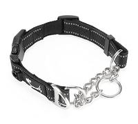 PETTOM Collier Semi Étrangleur Nylon pour Chien Collier Chien Noir Nylon Réglable Réfléchissant Nuit avec Boucle de sécurité pour Petit Chien Chiot (S: 37.5-43 CM, Noir)