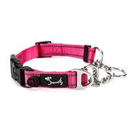 PETTOM Collier Semi Étrangleur Nylon pour Chien Collier Chien Rose Réglable Réfléchissant Nuit avec Boucle de Sécurité pour Chien de Petite/Moyenne/Grande Taille (S, Rose)