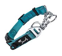 PETTOM Collier Semi Étrangleur Réglable en Nylon pour Chien avec Bande Réfléchissante et Anneau pour Étiquettes D'identité - Moyen (M: 43-52CM, Bleu)