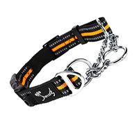 PETTOM Collier Semi Étrangleur Réglable en Nylon pour Chien - Bande Réfléchissante et Anneau pour Étiquettes D'identité - Moyen (M: 43-52CM, Orange)