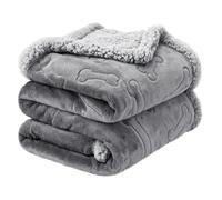 PETTOM Couverture Imperméable Chien en Flanelle et Sherpa, 127 x 100 cm | Deux Faces, Bordures Renforcées, Lavage Doux à 30 °C, Motifs Os