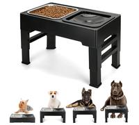 PETTOM Gamelle Chien Surélevée 1.6L, Gamelle Eau Anti Éclaboussure et Gamelle INOX pour Chien Grand Moyen Petit, 4 Hauteurs Réglables, Support Stable Pliable
