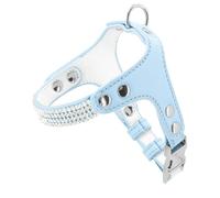 Record Harnais pour Chien Paris en Simili Cuir Souple orné de Strass Taille M circonférence 42-50 cm Couleur Bleu Clair Clair Anneau d'accrochage et Clip en métal
