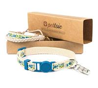 Pettsie Collier pour Chat avec Fermoir de sécurité et Bracelet d'amitié Inclus, 100% Coton Solide, Anneau en D pour Accessoires, Taille réglable de 12,7 à 20,3 cm