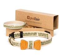 Pettsie Collier pour Chat avec nœud Papillon et Bracelet de l'amitié, boîte Cadeau Incluse, 100% Coton, Anneau en D pour Accessoires, Poids léger, Confortable (20,3-28 cm, Noir)