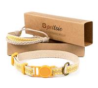 Pettsie Collier pour Chat - Bracelet de sécurité et d'amitié - 100% Coton Durable pour Plus de sécurité - Confortable et Doux - Anneau en D pour Accessoires - Boîte Cadeau Incluse (19-29 cm, Jaune)