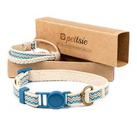 Pettsie Collier pour Chat - Bracelet de sécurité et d'amitié - 100% Coton Durable pour Plus de sécurité - Confortable et Doux - Anneau en D pour Accessoires - Boîte Cadeau Incluse (19-29 cm, Bleu)