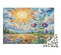 Pétunia Carton Champ de Fleurs avec Soleil et Chemin doré Puzzle Classique Anti-Ennui interactif 52x38cm/1000 pièces