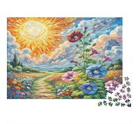 Pétunia Papier Robust Champ de Fleurs dorées avec soleils Puzzle Stimulant mentalement Anti-Stress 52x38cm/1000 pièces
