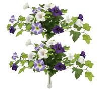 Pétunias artificiels, 2pcs réalistes de Fleurs de pétunias Violettes et Blancs réalistes extérieurs, Fleurs Fausses résistantes aux UV pour Jardin extérieur décorations Jardin