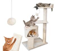 PetVille® Arbre à Chat et Poteau d'escalade | Griffoir pour Chat | Sisal | Arbres à Chat, Grattoir Chat | Balle en Peluche, Cachette, Tapis à Gratter et Poteaux à Gratter | 50x35x88 cm | Beige