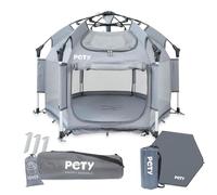 PETY Kit Parc pour Chien - Tente Mobile 110 x 80 cm - avec Sac de Transport, Toit UV et Tapis de Sol - Enclos pour Animaux - Accessoires de Voyage - Anthracite