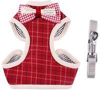 Pety Pet Harnais pour petit chien avec laisse avec nœuds mignons pour petits chiens et chats (S tour de poitrine 22,9 à 33 cm, carreaux rouges)