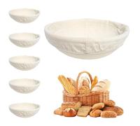 Petyoung Banneton Lot de 6 paniers de fermentation, ronds, en rotin naturel, avec insert en lin lavable, accessoires de cuisson
