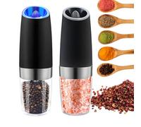 Petyoung Gravity Lot de 2 moulins à poivre et sel électriques automatiques avec lumière LED Grossité réglable Acier inoxydable Noir