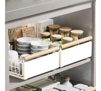 Petyoung Lot de 2 tiroirs télescopiques extensibles avec poignées en bois, cadre en acier au carbone, sans perçage, organiseur de placard pour cuisine, salle de bain (23,5 x 39,5 x 11 cm)