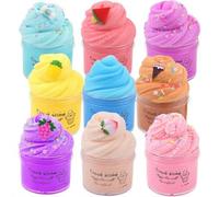 Petyuioyu N001 Fluffy Cloud Slime with 9 pcs Mini Slime kit avec Mini Slime Licorne, gâteau,crème glacée et Autres, Super Extensible Jouet de Mastic Doux et pour Les Enfants One Size