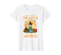 Peu Importe la sorcière, méfiez-Vous du Chien Westie T-Shirt Graphique avec Valeur, Femme, Blanc, M