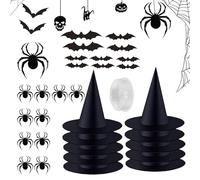 Peufcmi Chapeau de Sorcière Décoration - Autocollants Araignées Halloween,Avec Autocollants Araignée Et Ficelle De 50 M, Accessoires De Costume Pour Porche, Fenêtre, Cour, Arbre, Plafond, Mur, Porte