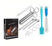 Peufcmi Kit de Seringue à Injecter Aliments,Set de Seringue à Marinade BBQ en Acier Inoxydable - Équipement De Barbecue Polyvalent Pour Voyage Pique-Nique Jardin Terrasse