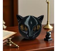 Peufcmi Luxury Black Cat Stone Sculpture, Sculpture Noire La Tête Chat Les Yeux Brillants, Cristaux Sculptés À La Main Et Pierres De Guérisons Sculptées, SculptureNoire De Tête De Chat