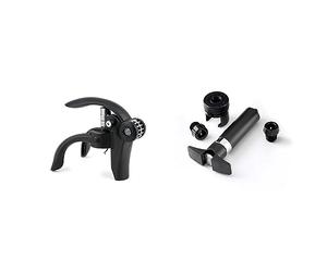 PEUGEOT - Baltaz Dark - Tire-Bouchon à Levier + Coupe-Capsule - Pour Tous Types de Bouchons - Idée Cadeau Oenologie - Coloris Noir & Epivac Duo - Pompe à Vide + 2 Bouchons à Vin et 1 Bouchon