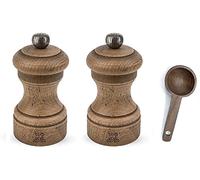 Peugeot Bistro Ensemble de moulins à sel et à poivre en hêtre vieilli 10,2 cm avec pelle à épices en bois