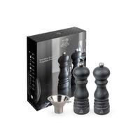 PEUGEOT - Coffret Cadeau Paris Graphite - Moulin à Poivre + Moulin à Sel 18 cm + Entonnoir à Épices - Réglage u'Select - Bois Labellisé PEFC - Fabrication Française - Coloris Graphite