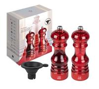 PEUGEOT - Duo de Moulin à Poivre + Moulin à Sel Nancy 18 cm - Entonnoir Silicone, 1 Sachet de Sel Sec & 1 Sachet de Poivre Tan Hoi Inclus - Fabrication Française - Acryl - Rouge Transparent