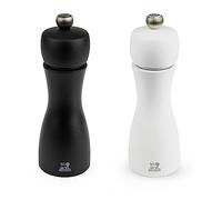 PEUGEOT - Duo Moulin à Poivre et à Sel Tahiti 15 cm - Poivre Noir et Cristaux de Sel inclus - Réglage Classique - En Bois Labellisé PEFC - Fabrication Française - Noir Et Blanc Mat