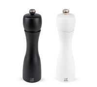 PEUGEOT - Duo Moulin à Poivre + Moulin à Sel Tahiti 20 cm - Poivre Noir et Cristaux de Sel inclus - Réglage Classique - En Bois Labellisé PEFC - Fabrication Française - Coloris Noir Et Blanc Mat