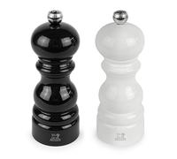PEUGEOT - Duo Paris - Moulin à Poivre + Moulin à Sel 15 cm - Réglage Classique - Bois Revalorisé Labellisé PEFC - Fabrication Française - Coloris Noir & Blanc
