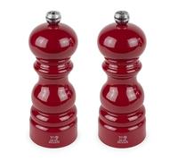 PEUGEOT - Duo Paris - Moulin à Poivre + Moulin à Sel 15 cm - Réglage Classique - Bois Revalorisé Labellisé PEFC - Fabrication Française - Coloris Rouge Passion