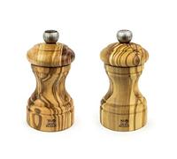 PEUGEOT - Moulin à Poivre + Moulin à Sel Bistro 10 cm - Poivre Noir + Sel Gemme Inclus - Réglage Classique - En Bois d'Olivier - Fabrication Française - Coloris Olivier