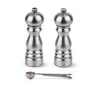 Peugeot Paris Chef u'Select Stainless Steel Salt & Pepper Mill Gift Set - With Stainless Steel Spice Scoop/Bag Clip (7 Inch)