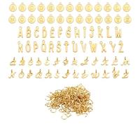 PEUTIER 156pcs/6 Ensembles A-Z Breloques Lettres pour la Fabrication de Bijoux, 3 Modèles Breloques Initiales Mini Pendentifs Alphabet ABC avec 200 Anneaux Ouverts pour Bracelet Collier (Or)
