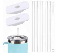 PEUTIER 2pcs Couvercles de Paille avec 6 Pailles Compatibles avec Les Gobelets Yeti 20 oz 30 oz, sans BPA Accessoires pour Couvercles de Paille pour Yeti Magslider/Stronghold Pièces Couvercle (Blanc)