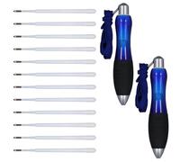 PEUTIER 2pcs Stylos Big Fat Avec 12 Recharges, Stylos Big Fat Pour Écriture Lisse et Stylos Épais Aides à l'Écriture Stylos Lestés et à Prise Large Pour les Tremblements des Mains (Bleu)