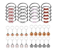 PEUTIER 40pcs Cadeaux de Fête de Sport, 20pcs Porte-Clés de Sport et 20pcs Bracelets de Sport avec Thème de Football de Basket-Ball de Rugby de Baseball pour Les Fournitures de Fête de Sport