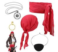 PEUTIER 5pcs Accessoires de Pirate, Bandeau Rouge Ceinture Cache Oeil Pendentif Boucle d'Oreille Costume de Pirate Femme Accessoires de Costume de Pirate pour Mascarade Cosplay Théâtre