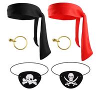 PEUTIER 6pcs Costume de Pirate, Accessoires de Pirate avec 2pcs Cache-Yeux 2pcs Foulards et 2pcs Boucles d'Oreilles Décoration Pirate Halloween pour Fournitures de Fête Pirate (Foulard Rouge Noir)