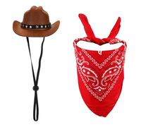 PEUTIER Costume de Cowboy pour Petits Chiens et Chats - Marron et Rouge, Chapeau et Bandana, rétro, Halloween