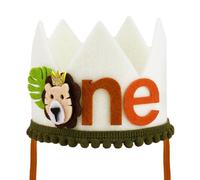 PEUTIER Couronne d'Anniversaire 1 an, Réglable Chapeau de 1er anniversaire Couronne Anniversaire Jungle Mignon Chapeau Anniversaire Enfant Lion pour Garçons Filles