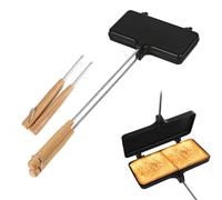 PEUTIER Machine à Sandwich Double Face, Antiadhésifs Sandwich Maker pour Camping en Fonte avec 4 Poignées Amovibles Portable Machine à Tarte de Montagne Équipement de Cuisson au Feu de Camp