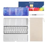 PEVART 40 parçalı set, 1 boş sulu boya kutusu, metal kutu, boş, boyama paleti, 37 boş sulu boya tavası, sulu boya için küvet, 1 su tankı fırçası, 1 saklama çantası